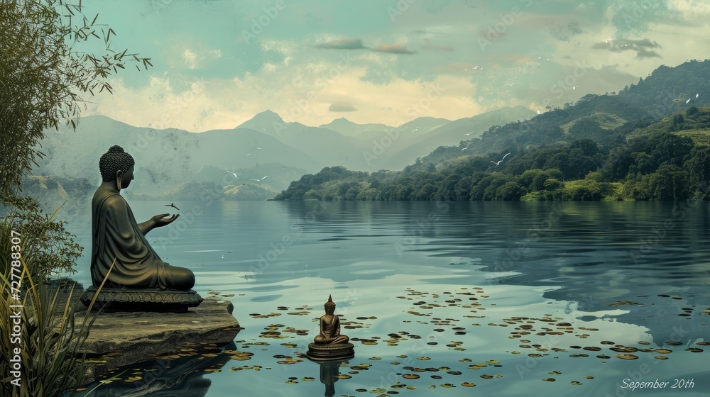 A serene Phewa Lake scene with 