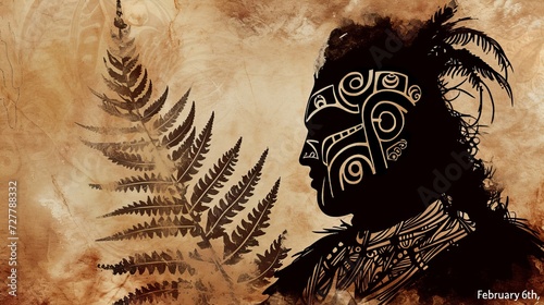 A silhouette of a Maori warrior with 