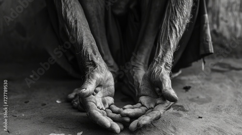 hands of beggar begging for money photo