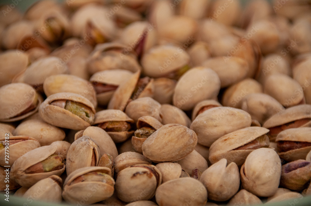 close detail of a plate of pistachios