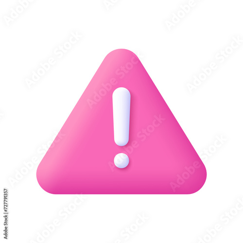 Warning triangle sign with exclamation mark. Alert, danger, emergency and notification concept. 3d vector icon. Cartoon minimal style. photo