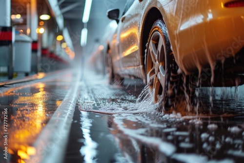 Close-Up of a Car Being Washed With Water © lublubachka