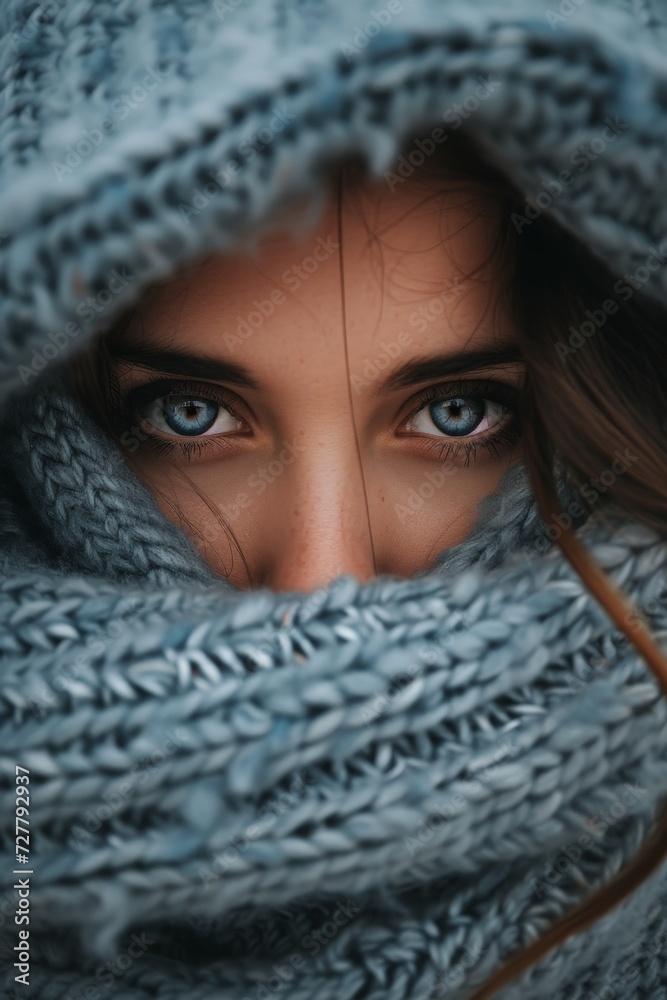 Woman With Blue Eyes Wrapped in Blanket Woman With Blue Eyes Wrapped in Blanket