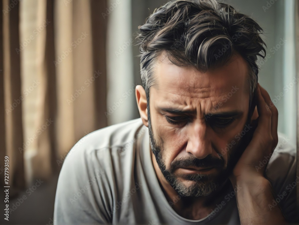 Man with psychological disorder suffering from depression, stress and anxiety from Generative AI Man with psychological disorder suffering from depression, stress and anxiety from Generative AI