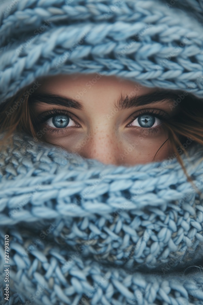 Woman With Blue Eyes Wearing Blue Scarf Woman With Blue Eyes Wearing Blue Scarf