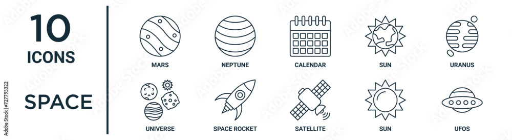 Vetor de space outline icon set such as thin line mars, calendar ...