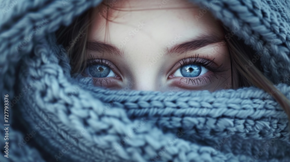 Woman With Blue Eyes Wrapped in Blanket Woman With Blue Eyes Wrapped in Blanket