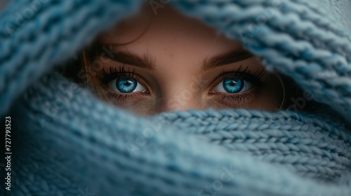 Close-up of Womans Face With Blue Eyes