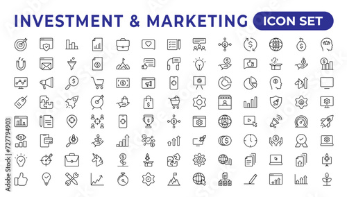 "SEO and promotion line icons collection. Big UI icon set. Thin outline pack. .set of marketing icons, SEO, website, social media, sales online advertising. .Solid vector symbol illustration."