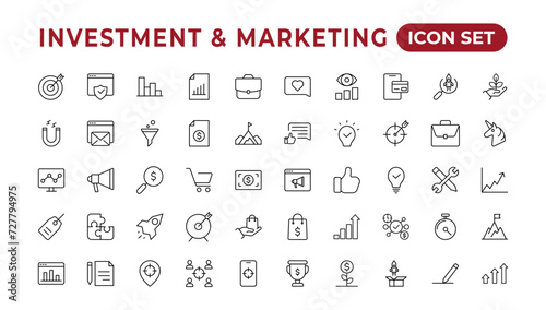 "SEO and promotion line icons collection. Big UI icon set. Thin outline pack. .set of marketing icons, SEO, website, social media, sales online advertising. .Solid vector symbol illustration."