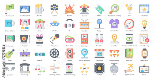 Concert Flat Icons Music Instrument Piano Iconset 50 Vector Icons
