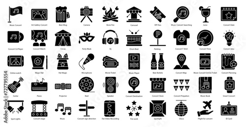 Concert Glyph Icons Music Instrument Piano Iconset 50 Vector Icons in Black