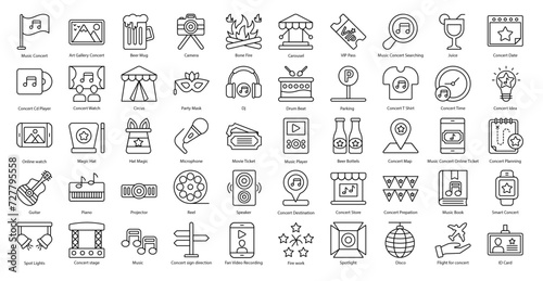 Concert Thin Line Icons Music Instrument Piano Iconset in Outline Style 50 Vector Icons in Black
