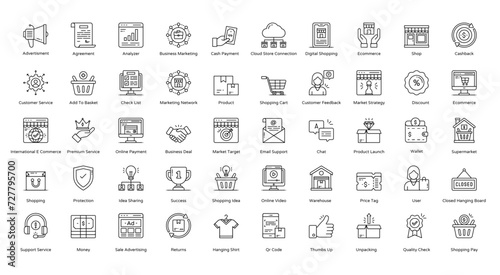 Wallpaper Mural Marketplace Thin Line Icons Digital Shopping Ecommerce Iconset in Outline Style 50 Vector Icons in Black Torontodigital.ca