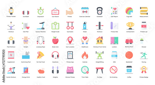 Workout Flat Icons Fitness Cardio Gym Iconset 50 Vector Icons
