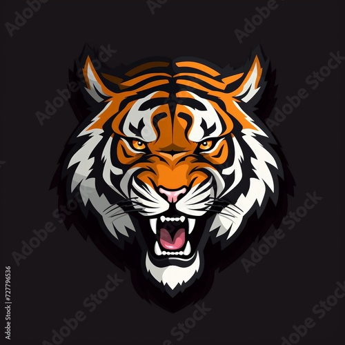 flat vector logo of animal "tiger" sleek flat tiger logo for a sports brand, conveying strength and determination