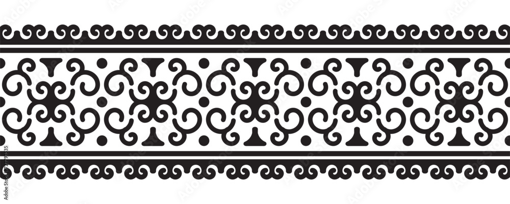 Ethnic seamless stripe pattern. Vintage border ornament vector. Classic ornate antique element. Baroque rococo floral style. Decorative border design for frame, textile, fabric, curtain, rug, cover.