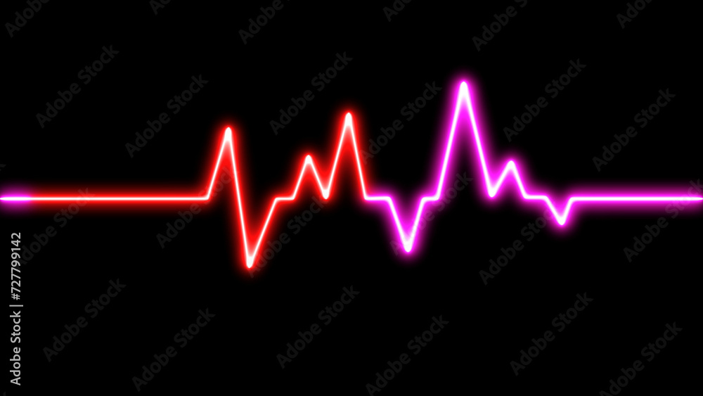 Neon heartbeat on black isolated background. heartbeat line neon light heart rate display screen medical research .