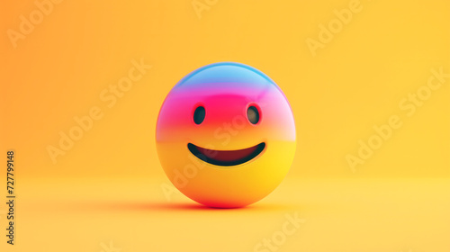 Grinning or smiling yellow rainbow emoji 3d style. Face With Rainbow. Rainbow Smile Icon. Slightly smiling face Large size of yellow emoji smile. Rainbow Shape Over colorful Background.
