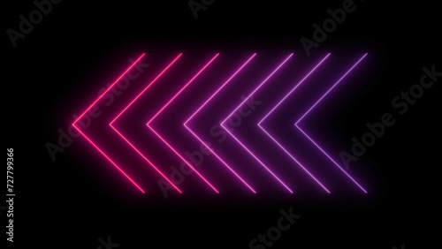 Neon arrow direction on black background, neon arrow updating sign animation.