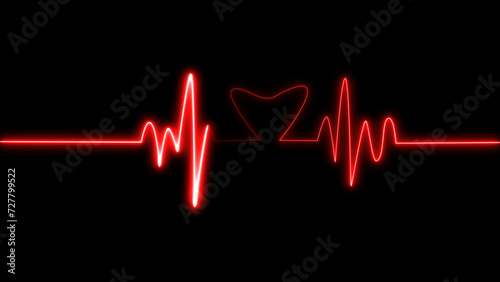 Heartbeat flatline. Seamlessly looping animation. Healthy heartbeat then straight line. Pulse trace red line on black background.