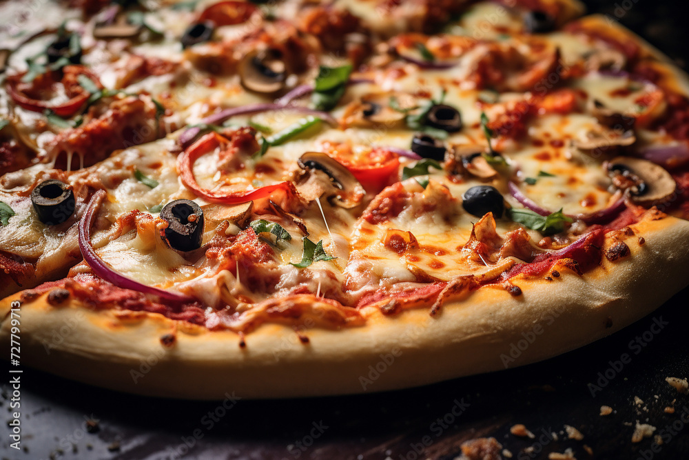 Slice of Heaven: Freshly Baked Pizza Laden with Various Toppings, Expertly Sliced into Irresistible Pieces Ready to Satisfy Every Palate Slice of Heaven: Freshly Baked Pizza Laden with Various Toppings, Expertly Sliced into Irresistible Pieces Ready to Satisfy Every Palate