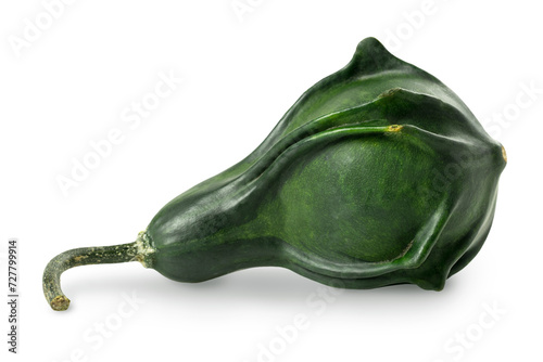 Lying on its side ornamental green cucurbit, with unusual shape. Isolated on transparent background with soft shadow photo