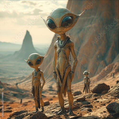 A family of aliens living on mars. Generative AI.