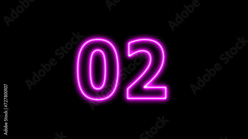 Bright neon glowing number 2.