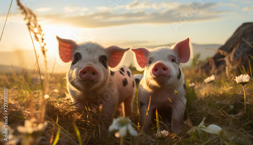 Recreation of two small pigs photo