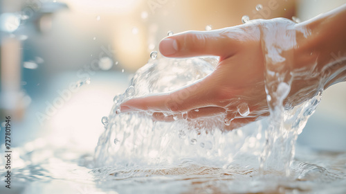 person rinses his hands with clean water , a hygiene concept photo