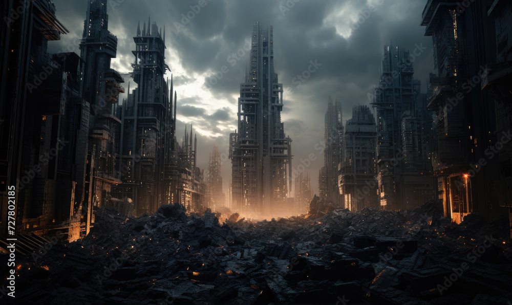 Obraz premium Skyscrapers, futuristic dark city