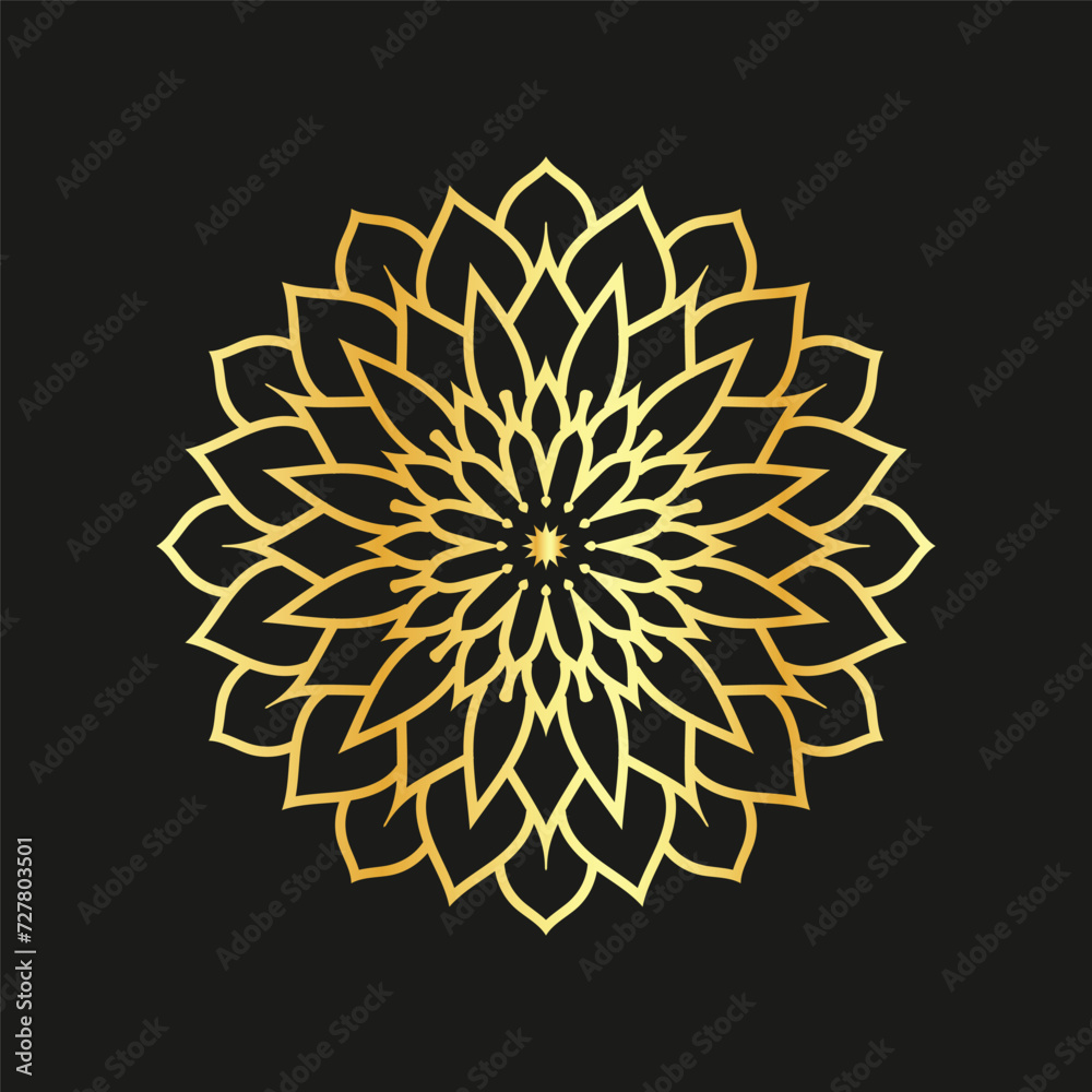 Golden mandala on a black background, vector illustration. Golden mandala on a black background, vector illustration.