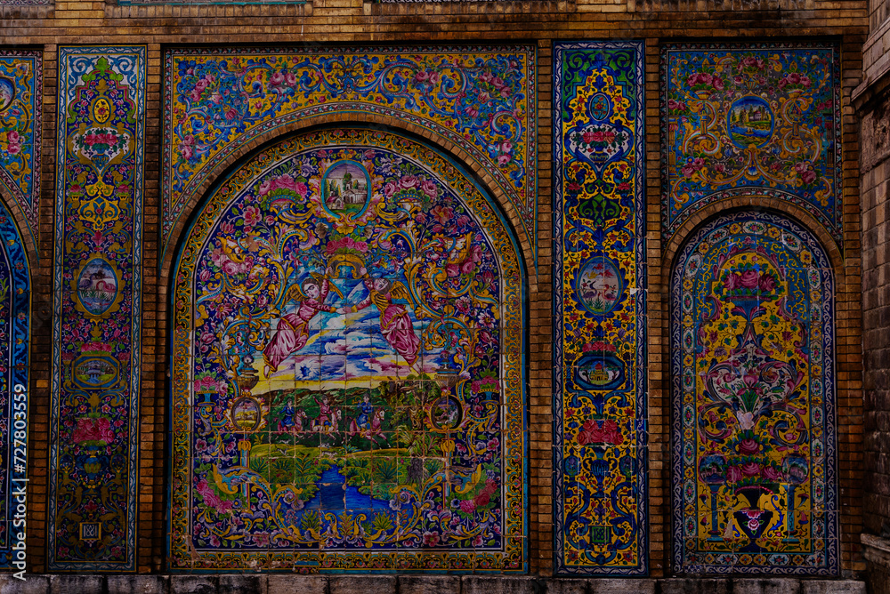 Edifice of the Sun of the royal palace Golestan oldest groups of buildings in persian capital, was rebuilt to its current form in 1865. Tehran, Iran.