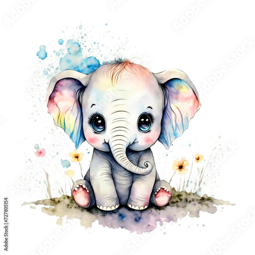 Illustration of a Cute Baby Elephant with Flowers