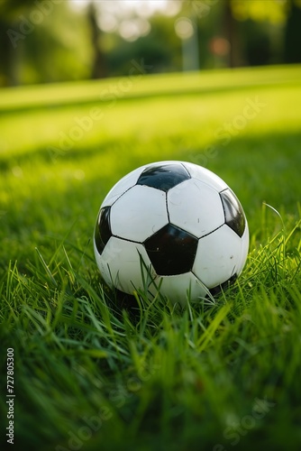 the ball is on the green lawn. place for the text