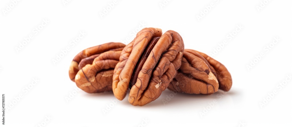 Delicious Pecan Nut on Isolated White Background - Three Times the Crunch Delicious Pecan Nut on Isolated White Background - Three Times the Crunch