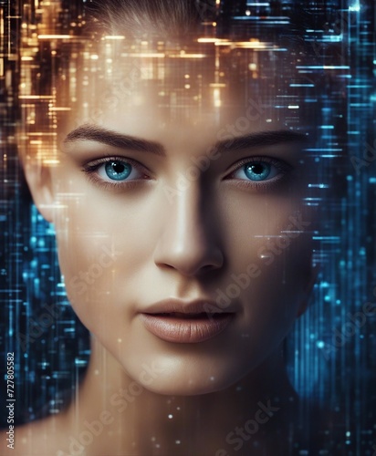 The human face is made up of vivid and mosaic-like digital pixels,
