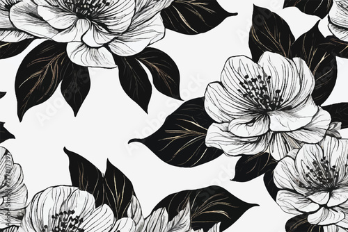 Fototapeta Naklejka Na Ścianę i Meble -  Floral background. Vector seamless background. Minimalistic abstract floral pattern.  Black white. Victorian style. Vector illustration. Abstract modern floral seamless pattern. Seamless floral art.