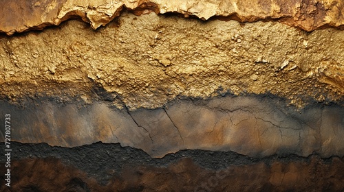 Cross-section of the earth's crust with gold deposits