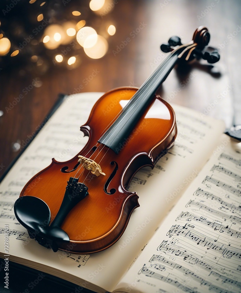 Fototapeta premium glossy polished violin and music notebook 