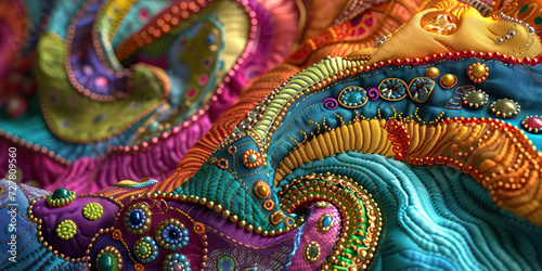 Artistic Sewing: Close-up of Intricate Sewing Patterns and Designs, Showcasing the Artistry of Handcrafted Textiles