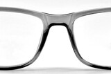 Close up view of a pair of glasses isolated on a plain white background. No people.