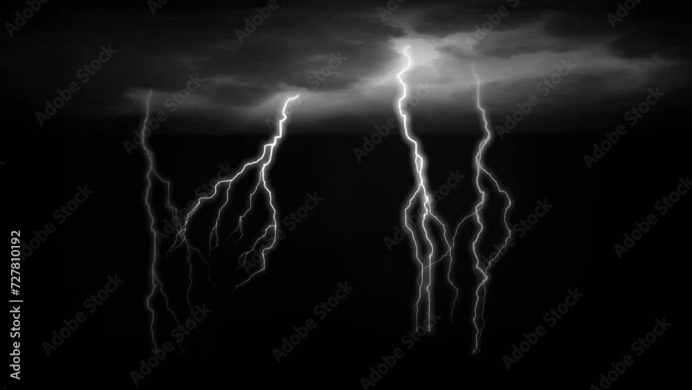 Beautiful Lightning Strike from the Sky. Black Background with Bright Flashes. Animated Circular Electric Storm.