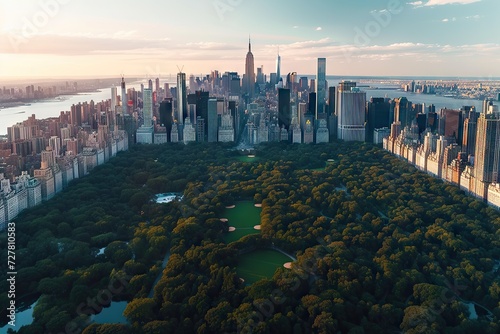 A bird eye view over Central Park with Nature, Skyscrapers Cityscape photo