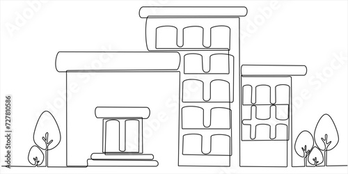 Single continuous line drawing luxury house building in big city. Minimalist concept isolated property architectural house. Dynamic one line drawing graphic design vector illustration on white backgr