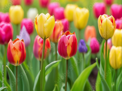  multi color tulips in the garden