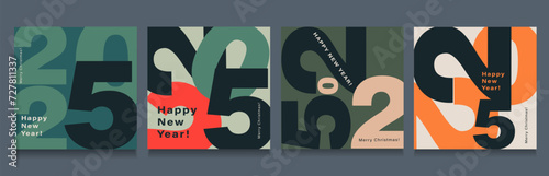 Set Numbers 2025 Year. Happy New Year 2025 and Merry Christmas. Background Figure in the Green, Black, Red, Orange Colors. Abstract Vector Illustration for the New Year for Banner, Poster, Card.