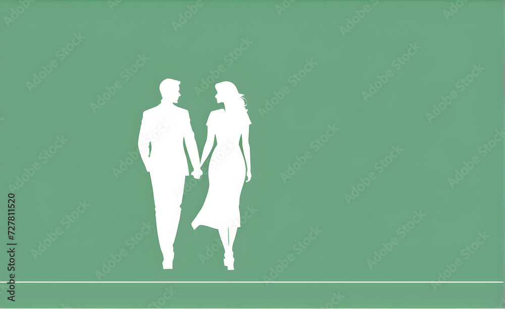 Couple white silhouette. soft green background with copy space. Generative AI Couple white silhouette. soft green background with copy space. Generative AI