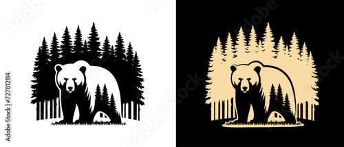 Beautiful outdoor bear in forest handdrawn vintage vector illustration
